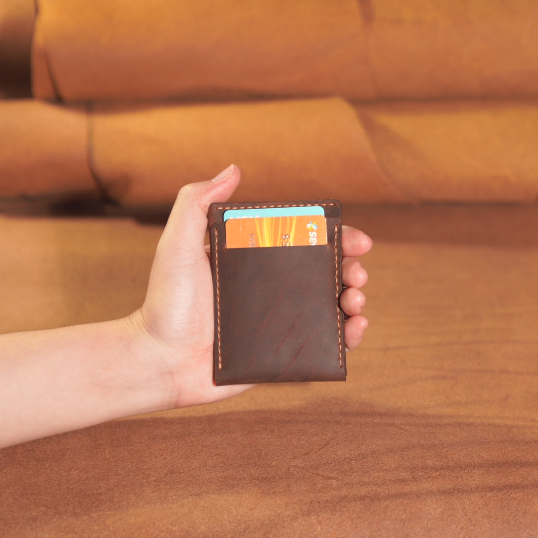 Slim Leather Card Holder with Cash Pocket
