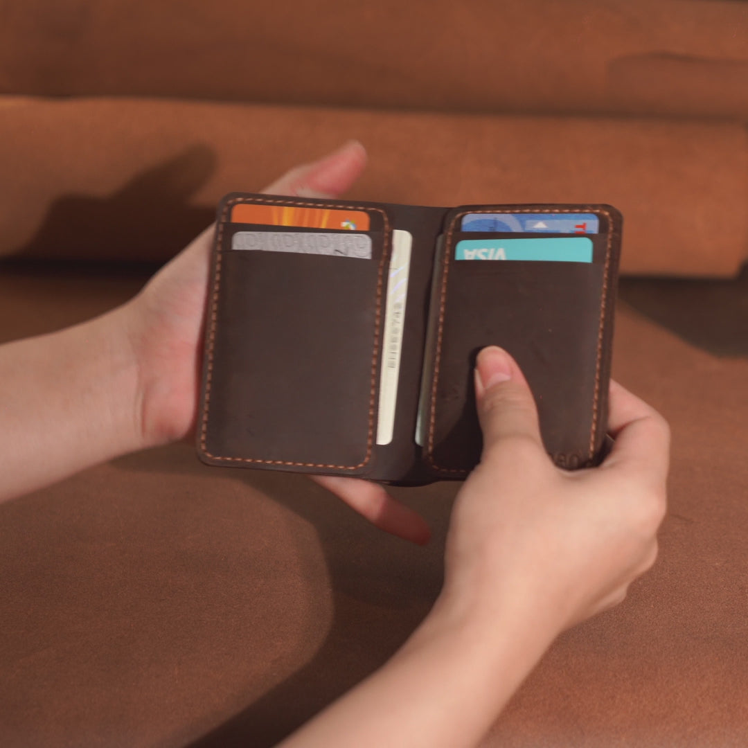 Vertical Cowhide Leather Wallet